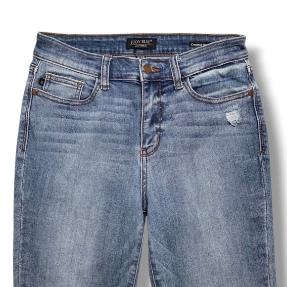 Judy Blue Cropped Bootcut Jeans Womens 28 Release Hem Distressed Mid Rise - Picture 2 of 12